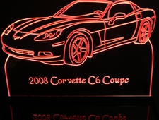 2008 Corvette C6 Coupe Acrylic Lighted Edge Lit LED Sign / Light Up Plaque Full Size Made in USA