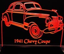 1941 Chevy Coupe Acrylic Lighted Edge Lit LED Sign / Light Up Plaque Full Size Made in USA
