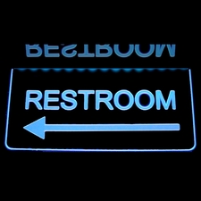 Restroom Ladies Mens Gents Bathroom Womens Left Arrow Ceiling Mount Acrylic Lighted Edge Lit LED Sign / Light Up Plaque Full Size Made in USA