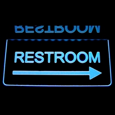 Restroom Ladies Mens Gents Bathroom Womens Right Arrow Ceiling Mount Acrylic Lighted Edge Lit LED Sign / Light Up Plaque Full Size Made in USA