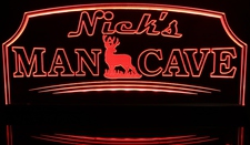 Man Cave with Deer Nick's (add your name) Acrylic Lighted Edge Lit LED Sign / Light Up Plaque Full Size Made in USA