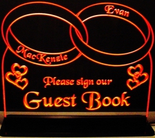 Wedding Guest Book Reception Book signing book Rings Hearts Acrylic Lighted Edge Lit LED Sign / Light Up Plaque Full Size Made in USA
