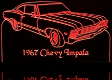 1967 Chevy Impala SS Acrylic Lighted Edge Lit LED Sign / Light Up Plaque Full Size Made in USA