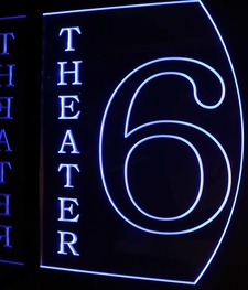 Theater 6 Home Theater (add your own text) Shown is the LH Flag Mount Acrylic Lighted Edge Lit LED Sign / Light Up Plaque Full Size Made in USA