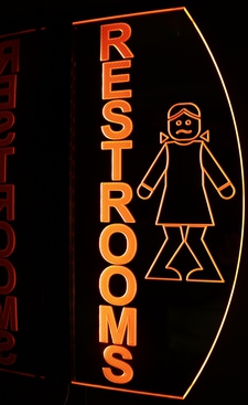 Restroom with Lady Image Ladies Mens Bathroom Acrylic Lighted Edge Lit LED Sign / Light Up Plaque Full Size Made in USA