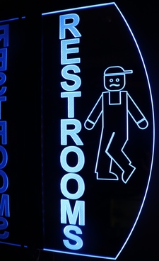 Restroom with Man Image Ladies Mens Bathroom Acrylic Lighted Edge Lit LED Sign / Light Up Plaque Full Size Made in USA