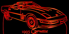 1993 Corvette Convertible Acrylic Lighted Edge Lit LED Sign / Light Up Plaque Full Size Made in USA