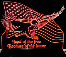 US Flag with Bald Eagle Acrylic Lighted Edge Lit LED Sign / Light Up Plaque Full Size Made in USA