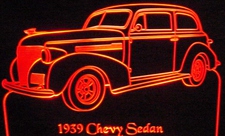 1939 Chevy Sedan Acrylic Lighted Edge Lit LED Car Sign / Light Up Plaque