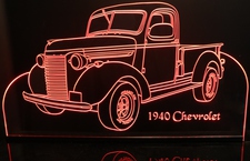 1940 Chevy Pickup Truck Acrylic Lighted Edge Lit LED Sign / Light Up Plaque Full Size Made in USA