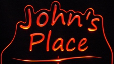Johns John Place Room Den Office (add your own name) Acrylic Lighted Edge Lit LED Sign / Light Up Plaque Full Size Made in USA