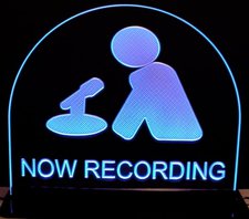 Recording Music Studio Man & Mic Court House Court Room Desk Style Square Top Corners Acrylic Lighted Edge Lit LED Sign / Light Up Plaque Full Size Made in USA