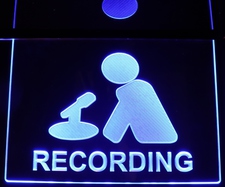 Recording Courthouse Ceiling Mount Man & Mic Acrylic Lighted Edge Lit LED Sign / Light Up Plaque Full Size Made in USA