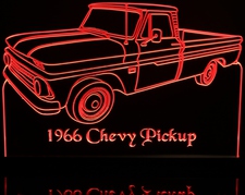 1966 Chevy Pickup Acrylic Lighted Edge Lit LED Sign / Light Up Plaque Full Size Made in USA