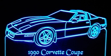 1990 Chevy Corvette Coupe Acrylic Lighted Edge Lit LED Sign / Light Up Plaque Full Size Made in USA
