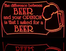 Beer Bar Sign Difference Between Opinion Acrylic Lighted Edge Lit LED Sign / Light Up Plaque Full Size Made in USA