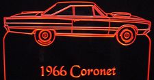 1966 Coronet Acrylic Lighted Edge Lit LED Sign / Light Up Plaque Full Size Made in USA