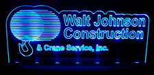 Walt Johnson Construction Advertising Business Logo Acrylic Lighted Edge Lit LED Sign / Light Up Plaque Full Size Made in USA